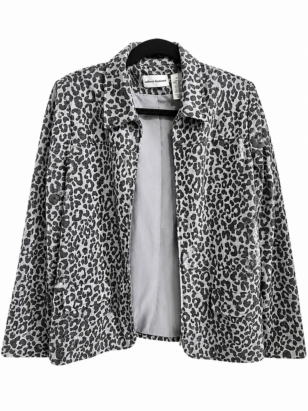 Alfred Dunner Blazer Grey & White Leopard Print Jacket Workwear Size 10